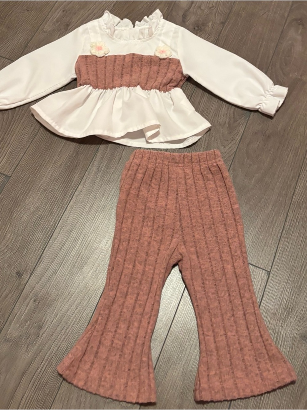 Girls Two-Piece Pink Knit & White Peplum Top Set